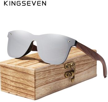 KINGSEVEN Handgemaakte Gepolariseerde Notenhout Zonnebril Mannen Vrouwen Brand Kleurrijke Zonnebril Spiegel Shades zilver okkernoot Wood