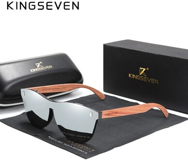 Kingseven Vrouwen Bril Natuurlijke Bubinga Houten Zonnebril Mannen Gepolariseerde Zonnebril Originele Hout Oculos De Sol zilver bubinga wood