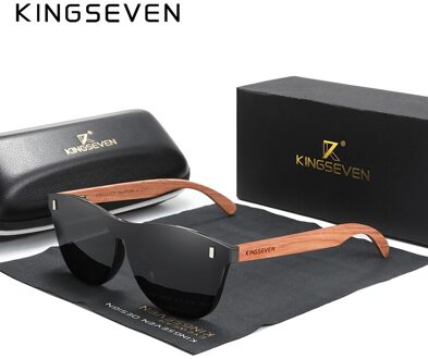 Kingseven Vrouwen Bril Natuurlijke Bubinga Houten Zonnebril Mannen Gepolariseerde Zonnebril Originele Hout Oculos De Sol zwart bubinga wood