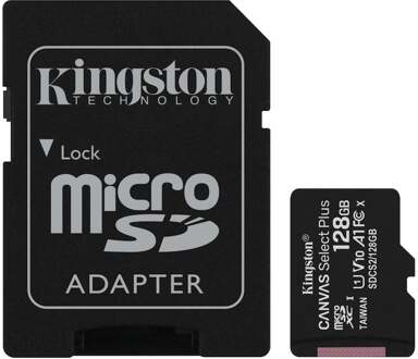 Kingston Canvas Select Plus microSDXC 128GB Micro SD-kaart Zwart