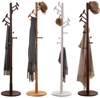 KingYee Assembled Wood Hangers Hat Coat Display Floor Standing Rack 10 Hooks Clothes Hanger Bedroom Clothing Organizer