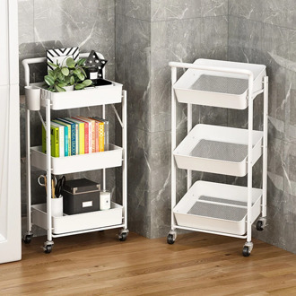 KingYee Kitchen trolley 3Tier utility Cart multi-function trolley storage trolley kitchen foldable trolley Rolling Metal trolley