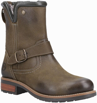 Kinsham Leren Dames Khaki Winter Laarzen Tot Halverwege De Kuit - maat Groen