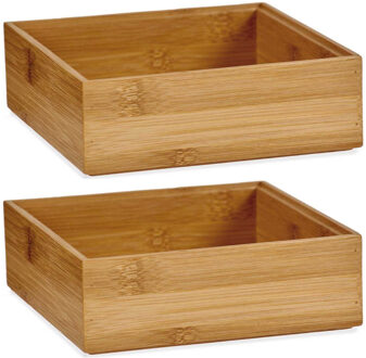 Kinvara 2 Stuks Kast/lade/make-up organizers bamboe hout bakje 15 x 15 x 5 cm - Make-up dozen Bruin