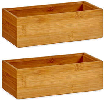 Kinvara 2x Stuks Kast/lade/make-up organizers bamboe hout bakje 15 x 7 x 5 cm - Make-up dozen Bruin