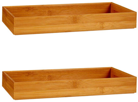 Kinvara 2x Stuks Kast/lade/make-up organizers bamboe hout bakje 38 x 15 x 5 cm - Make-up dozen Bruin