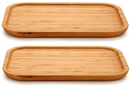 Kinvara 2x stuks voedsel/hapjes serveerplank van bamboe 25 x 18 cm met rand