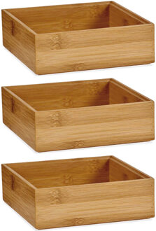 Kinvara 3x Stuks Kast/lade/make-up organizers bamboe hout bakje 15 x 15 x 5 cm - Make-up dozen Bruin