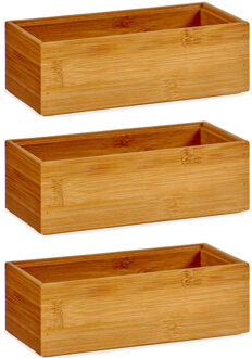 Kinvara 3x Stuks Kast/lade/make-up organizers bamboe hout bakje 15 x 7 x 5 cm - Make-up dozen Bruin