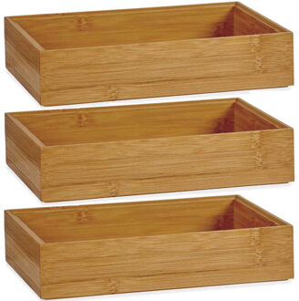 Kinvara 3x Stuks Kast/lade/make-up organizers bamboe hout bakje 23 x 15 x 5 cm - Make-up dozen Bruin