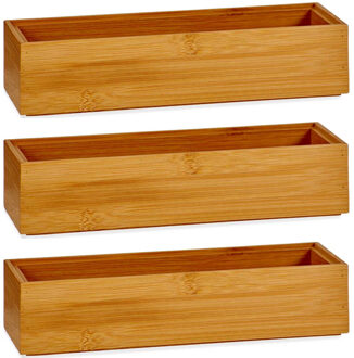 Kinvara 3x Stuks Kast/lade/make-up organizers bamboe hout bakje 23 x 7 x 5 cm - Make-up dozen Bruin