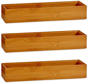 Kinvara 3x Stuks Kast/lade/make-up organizers bamboe hout bakje 30 x 7 x 5 cm - Make-up dozen Bruin