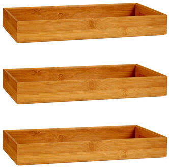 Kinvara 3x Stuks Kast/lade/make-up organizers bamboe hout bakje 38 x 15 x 5 cm - Make-up dozen Bruin