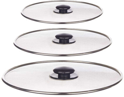 Kinvara Afgietdeksel/pannendeksel set - 3x stuks - Dia 29/25/21 cm - metaal - plat model