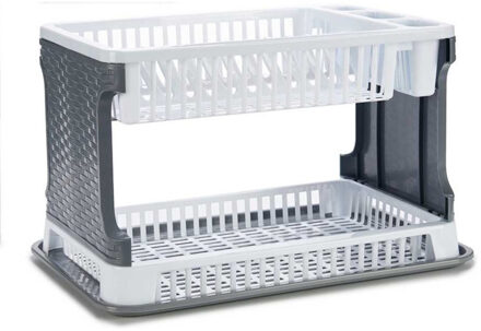 Kinvara Afwas afdruiprek 2-Laags - grijs/wit - 44 x 30 x 27 cm - Afwasrek - kunststof