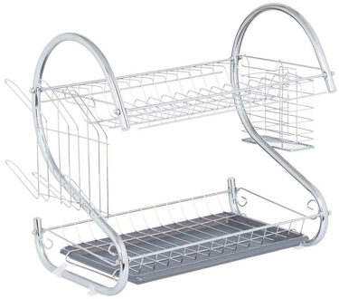 Kinvara Afwas afdruiprek 2-Laags - grijs/zilver - 41 x 12 x 26 cm - Afwasrek - chrome metaal
