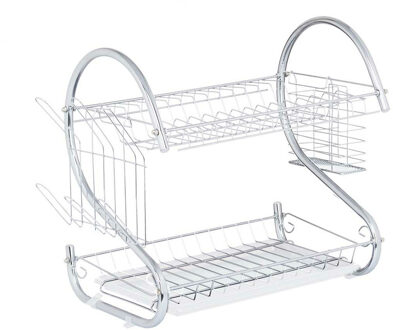 Kinvara Afwas afdruiprek 2-Laags - wit/zilver - 41 x 12 x 26 cm - Afwasrek - chrome metaal
