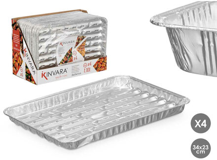 Kinvara BBQ/barbecue rooster grill - aluminium trays - 4x - open structuur - 34 x 23 cm - barbecueroosters