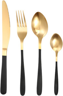 Kinvara Bestek set - 16 delig - goud / zwart - metaal - glanzend / mat - 4 personen