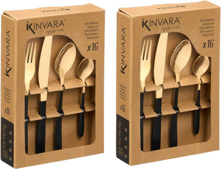 Kinvara Bestek set - 32 delig - goud / zwart - metaal - glanzend / mat - 8 personen
