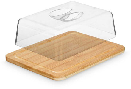 Kinvara Botervloot of kaasstolp met deksel - bruin/transparant - bamboe hout/kunststof - 20 x 26 x 7 cm