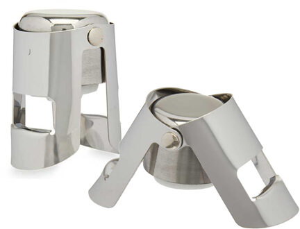 Kinvara Champagne flessenstopper - 2x - RVS - afsluiter - 3,5 x 6 x 5,5 cm - Cava - Prosecco