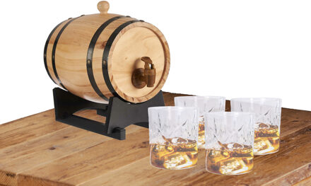 Kinvara Drank dispenser met tap 3 liter met 4x whiskey glazen 230 ml
