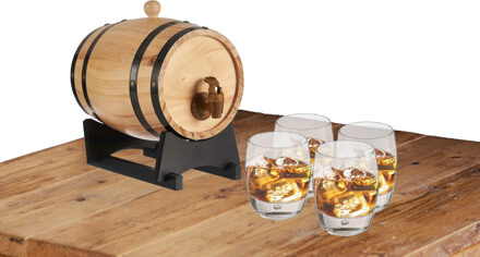 Kinvara Drank dispenser met tap 3 liter met 4x whiskey glazen 360 ml