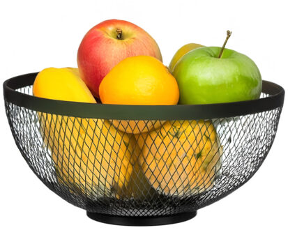 Kinvara Fruitschaal - zwart - D26 cm - metaal - fruitmand - rasterdesign