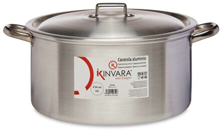 Kinvara Grote Kookpan/soeppan/sauspan met deksel - Aluminium - 15 liter - oven/gas - D37 x H21 cm