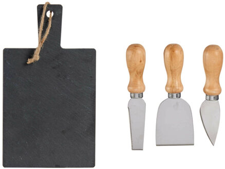 Kinvara Kaasplank/serveerplank met messen leisteen - 4-delig 30 x 17cm