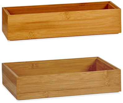 Kinvara Kast/lade/make-up sorteer organizer bamboe hout bakjes - Set van 2x stuks - Make-up dozen Bruin