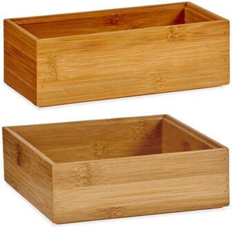 Kinvara Kast/lade/make-up sorteer organizer bamboe hout bakjes - Set van 2x stuks - Make-up dozen Bruin