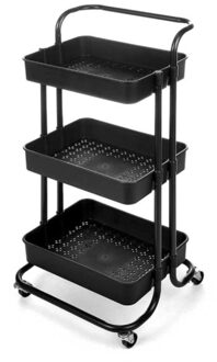 Kinvara Keuken/badkamer opberg trolley - 3 laags - zwart - 42 x 35 x 86 cm - mesh metaal