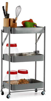 Kinvara Keuken/badkamer trolley - L45 x B30 x H78 cm - grijs - metaal - opvouwbaar - met wielen