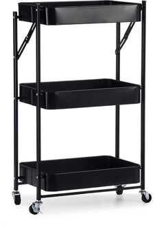 Kinvara Keuken opberg trolley - roltafel - met 3 manden - zwart - 46 x 30 x 79 cm - Etagewagentje