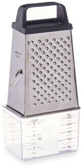 Kinvara Keuken rasp met zwart handvat - 4-zijdig - zilver - RVS - handrasp - met opvangbakje