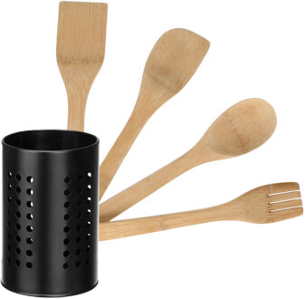 Kinvara Keukengerei - houten spatels set 4-delig in RVS houder - Keuken pollepels/spatel