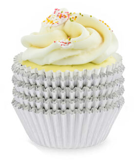 Kinvara Kinvaramuffin en cupcakes maken vormpjes - papier - zilver - set 100x stuks - dia 11 cm