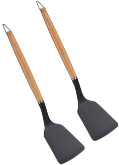 Kinvara Kitchen Solutions Kinvara keukengerei Bakspatel/bakspaan - 2x - zwart kunststof/hout - 34 cm