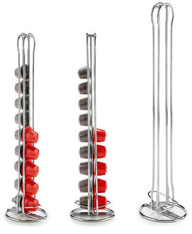 Kinvara Koffie cup/capsule houder/dispenser - metaal - zilver - voor 20 cups - D10 x H38 cm