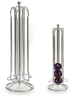 Kinvara Koffie cup/capsule houder/dispenser - metaal - zilver - voor 36 cups - D13 x H40 cm