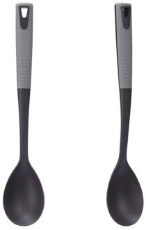 Kinvara Kook/keuken gerei - 2x - opschep lepel - zwart/grijs - kunststof - 34 cm