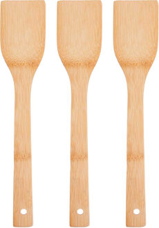 Kinvara Kook/keuken gerei - 3x - keuken lepel - bruin - bamboe hout - 34 cm