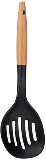 Kinvara Kook/keuken gerei - schuimspaan - zwart/bruin - kunststof/hout - 35 cm