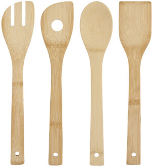 Kinvara Kook/keuken gerei set - keuken lepels 4x stuks - bamboe hout - 34 cm - spatels