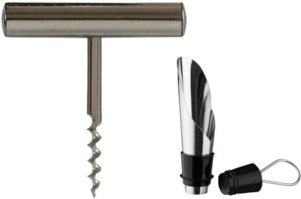 Kinvara Kurkentrekker staal met schenktuit en vacuum dop 10 x 2 x 11 cm