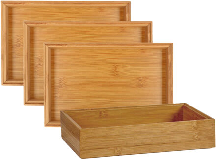 Kinvara Lade sorteer bakjes - 4x - organizers - bamboe hout - opbergbakje - 23 x 15 x 5 cm