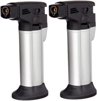 Kinvara Multifunctionele brander - 2x - zilver - hervulbaar - 11 cm - mini gasbrander - stormaansteker