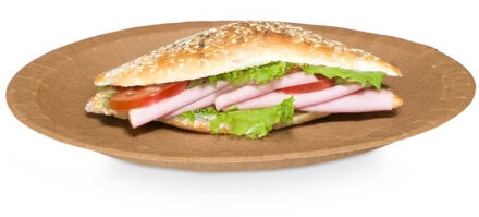 Kinvara papieren feest bordjes - 12x stuks - Dia 28 cm - gerecycled kraft papier Bruin